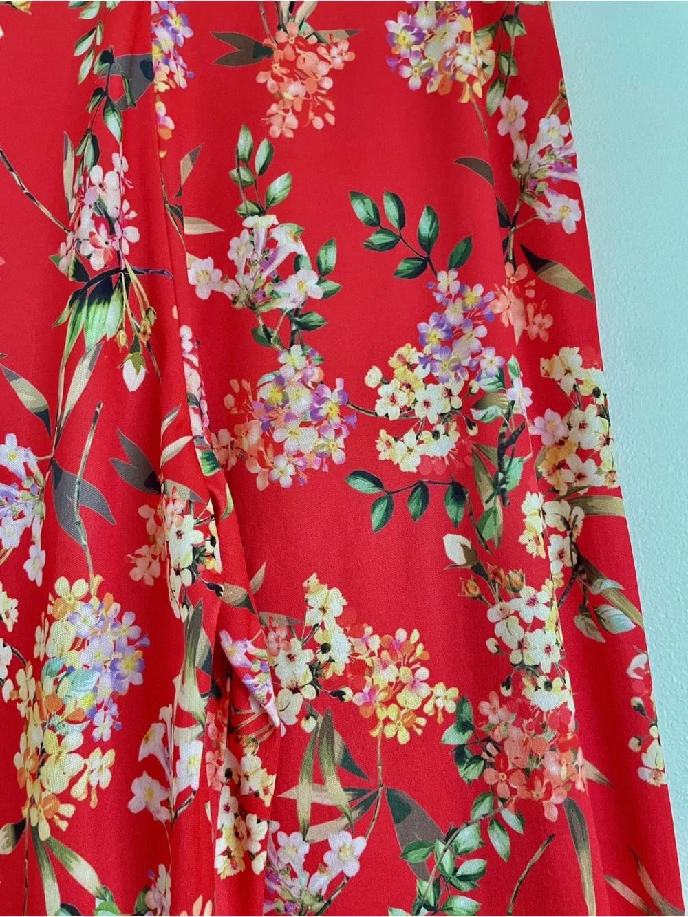 Zara Floral Wide Leg Pants Red Boho Summer Vacation High Rise Pants Size S EUC